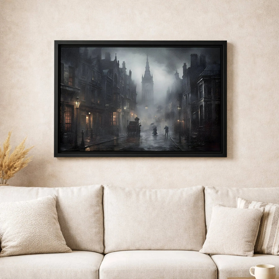 Victorian London Canvas Wall Art | Moody Foggy Cityscape with Big Ben | Premium Fade-Resistant Print | Elegant Office & Home Decor
