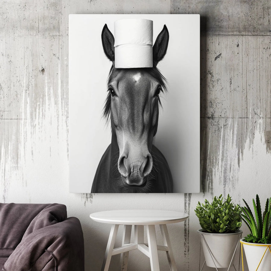 Funny Horse Wall Art | Toilet Paper Humor Print | Premium 1.25" Thick Canvas | Whimsical Farmhouse Home Decor