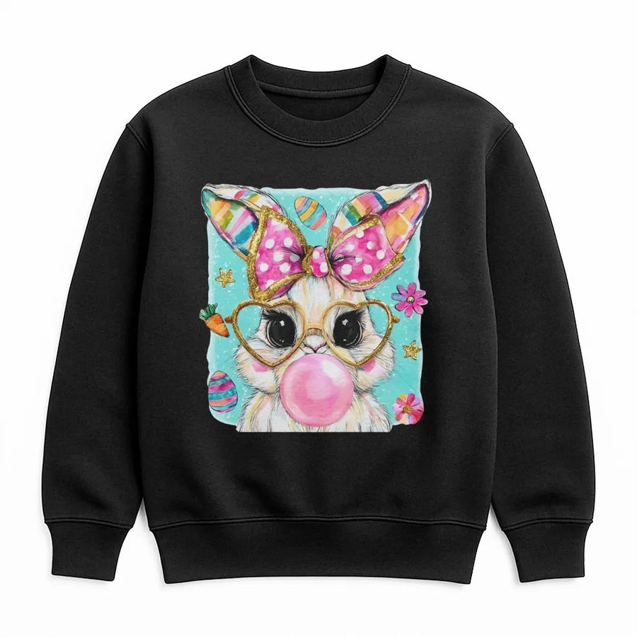 Easter Bunny Sweatshirt | Bubblegum Heart Glasses Rabbit Graphic | Premium Soft Cotton Blend | Cute Spring Gift for Women and Teens