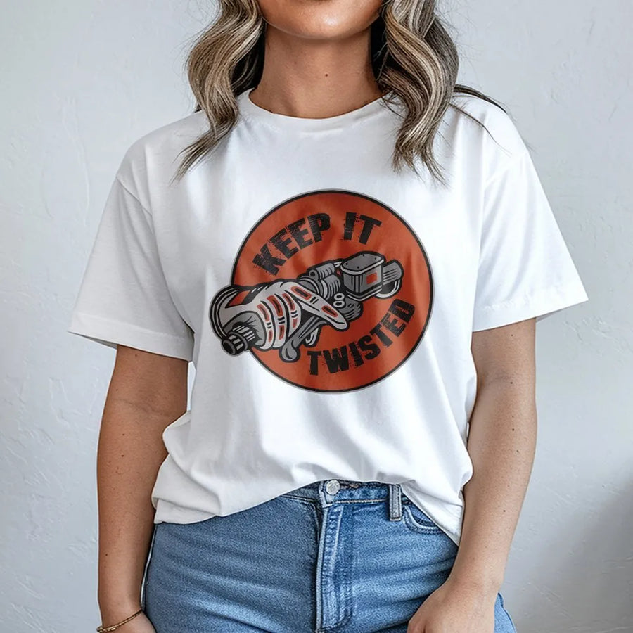 Keep It Twisted Motorcycle T-Shirt | Retro Biker Throttle Graphic | Premium Cotton Unisex Tee | Gift for Motorcycle Riders & Biker Dad