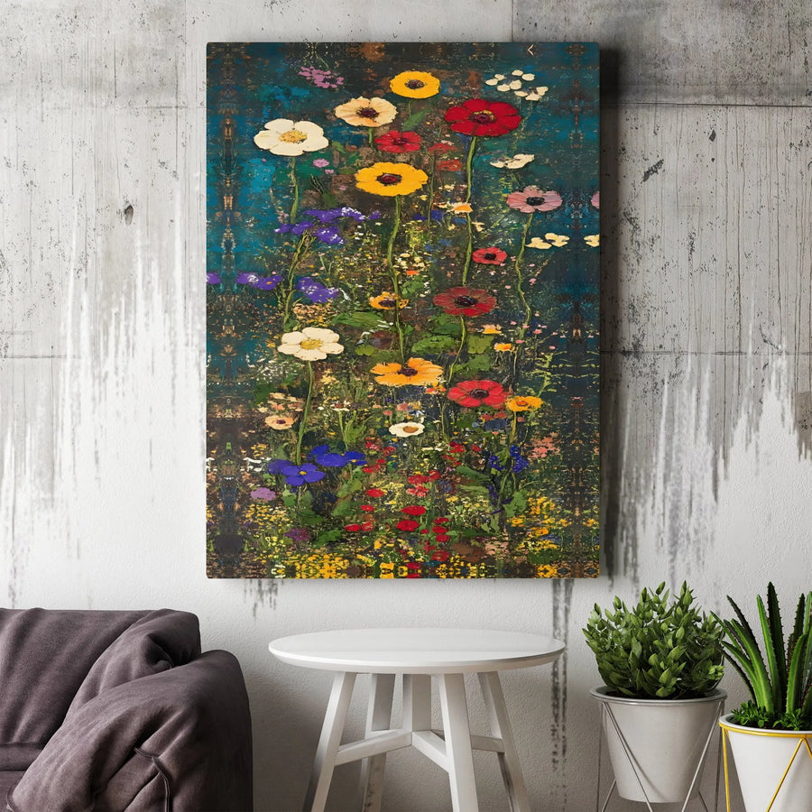 Wildflower Field Canvas Art | Colorful Abstract Floral Painting | Gallery-Quality Fade-Resistant Print | Botanical Wall Decor For Modern Home