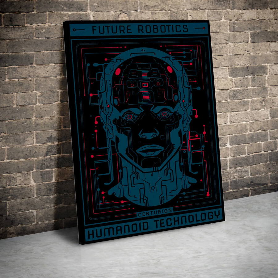Futuristic Robot Wall Art | Humanoid Technology Blueprint | Premium Gallery Wrapped Canvas | Gift for Sci-Fi Fan & Office Decor