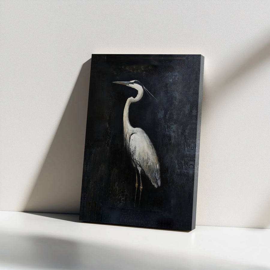 Heron Canvas Wall Art | Moody Vintage Bird Painting | Premium Fade-Resistant Canvas | Gift for Nature Lover & Dark Academia Home Decor