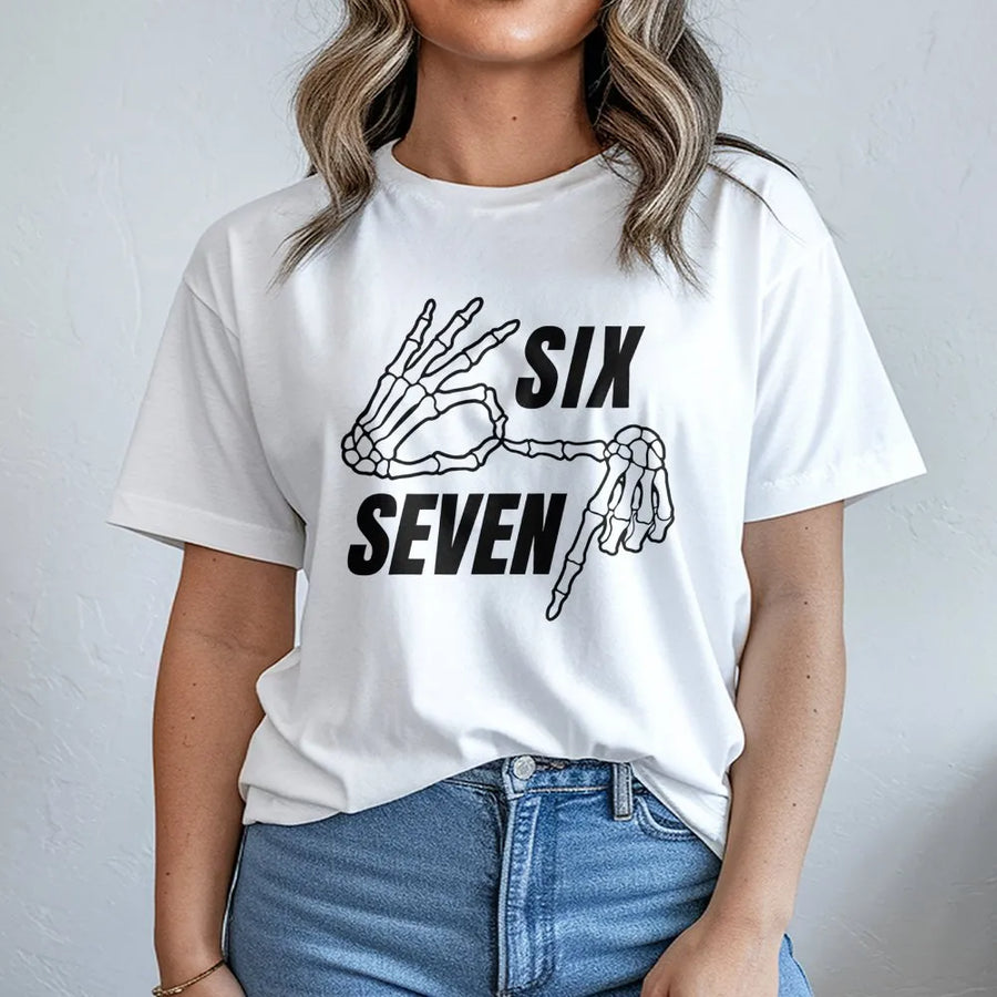 Six Seven Skeleton Hand T-Shirt | Edgy Graphic Bone Fingers Design | Premium Cotton Comfort Tee | Unique Streetwear Gift For Music Fans