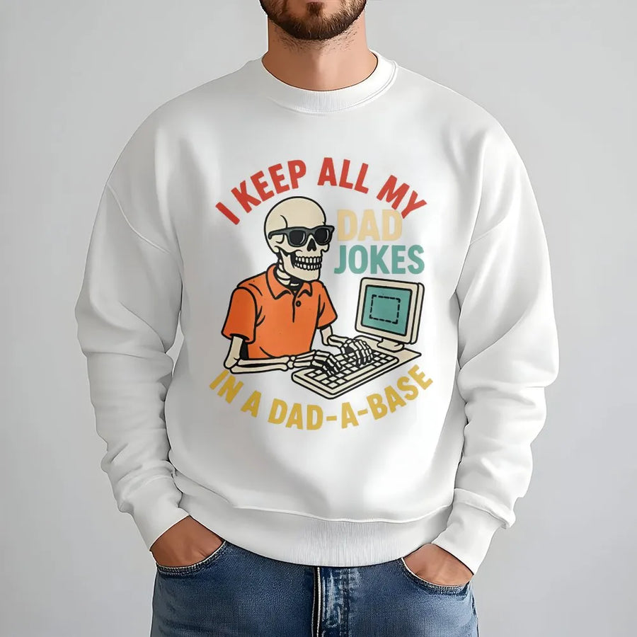 Funny Dad Jokes Sweatshirt | Dad-A-Base Computer Skeleton Graphic | Premium Cotton Blend | Gift for Dads, Father's Day 2026, Computer Nerd Gift