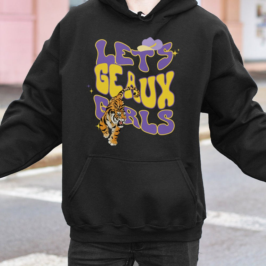 Lets Geaux Girls Hoodie | Retro Tiger Game Day Graphic | Premium Cotton Blend | Southern Collegiate Football Gift for Her