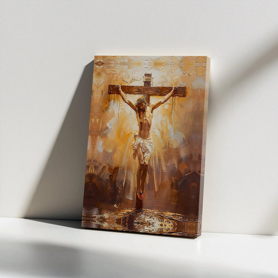 Jesus on the Cross Canvas Print | Abstract Crucifixion Textured Art | Premium Gallery Wrapped Canvas | Religious Faith Home Decor Gift