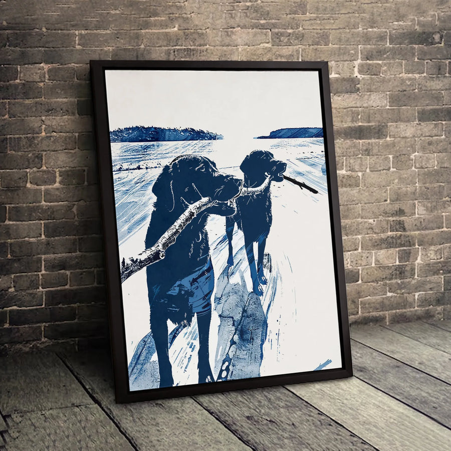Black Labrador Canvas Wall Art | Abstract Blue Monochrome Dog Print | Premium Gallery Wrap Decor | Gift for Dog Lovers and Pet Owners