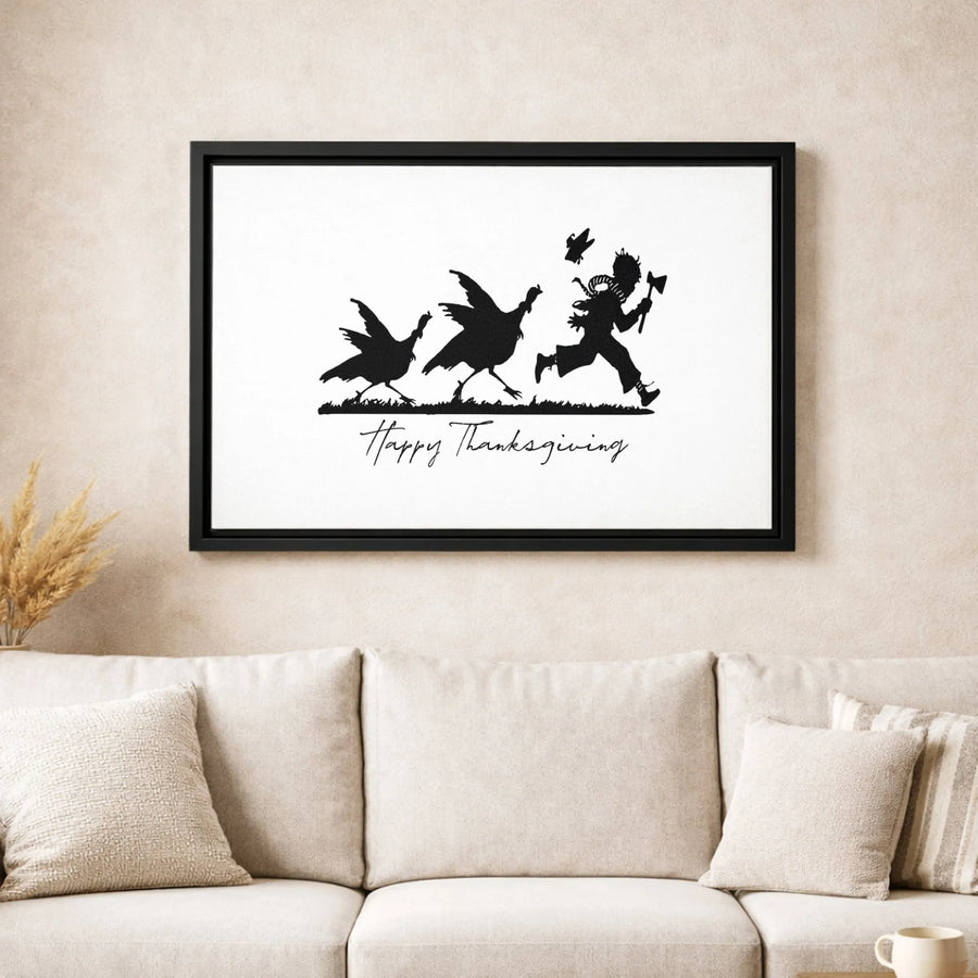 Happy Thanksgiving Turkey Silhouette Canvas | Funny Farmhouse Wall Art | 1.25-Inch Premium Gallery Wrap | Seasonal Holiday Home Decor Gift