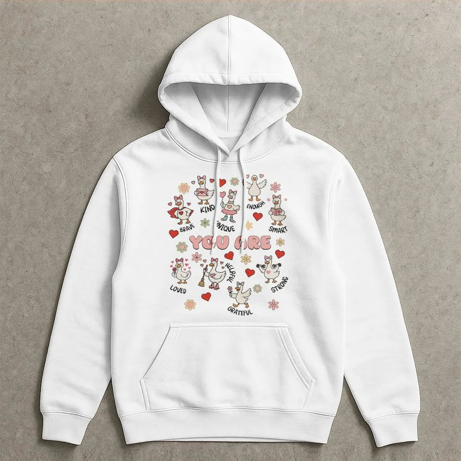 Inspirational Goose Hoodie | You Are Enough Affirmation Graphic | Premium Cotton Blend Unisex Sweatshirt | Gift For Teachers Students Mental Health