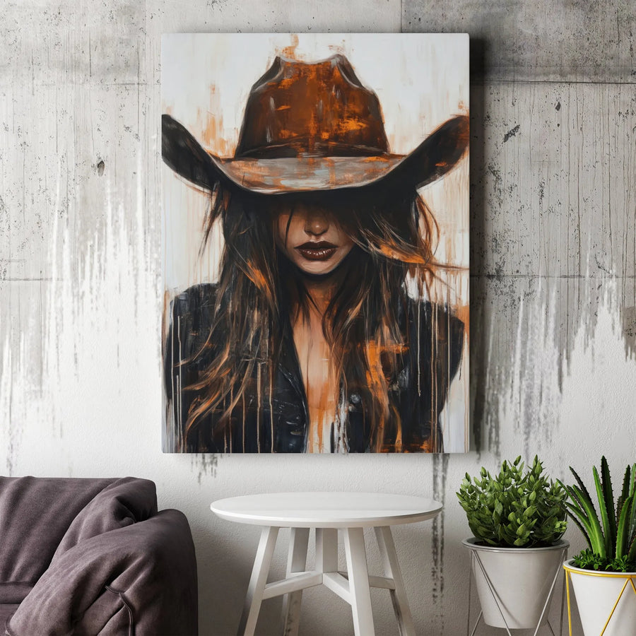 Cowgirl Wall Art Canvas Print | Moody Western Abstract Portrait | Premium 1.25" Gallery Wrap | Boho Home Decor Gift For Her