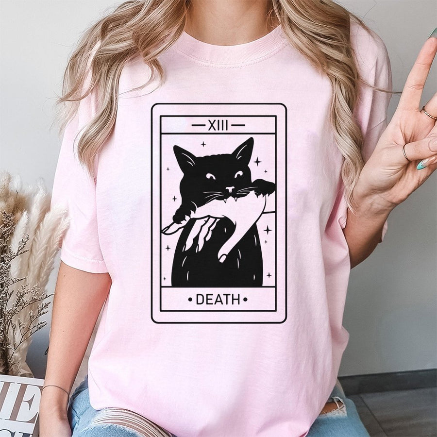 Tarot Card Death Black Cat T-Shirt | Witchy Occult Graphic Design | 100% Cotton Premium Tee | Unique Gothic Gift for Cat Lovers