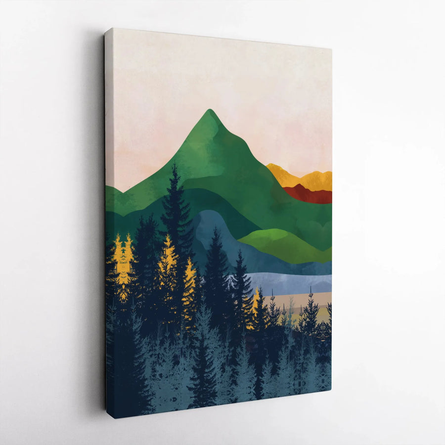 Abstract Mountain Landscape Canvas Print | Minimalist Forest Pine Trees Wall Art | 1.25 Inch Gallery Wrap | Modern Home Decor Gift