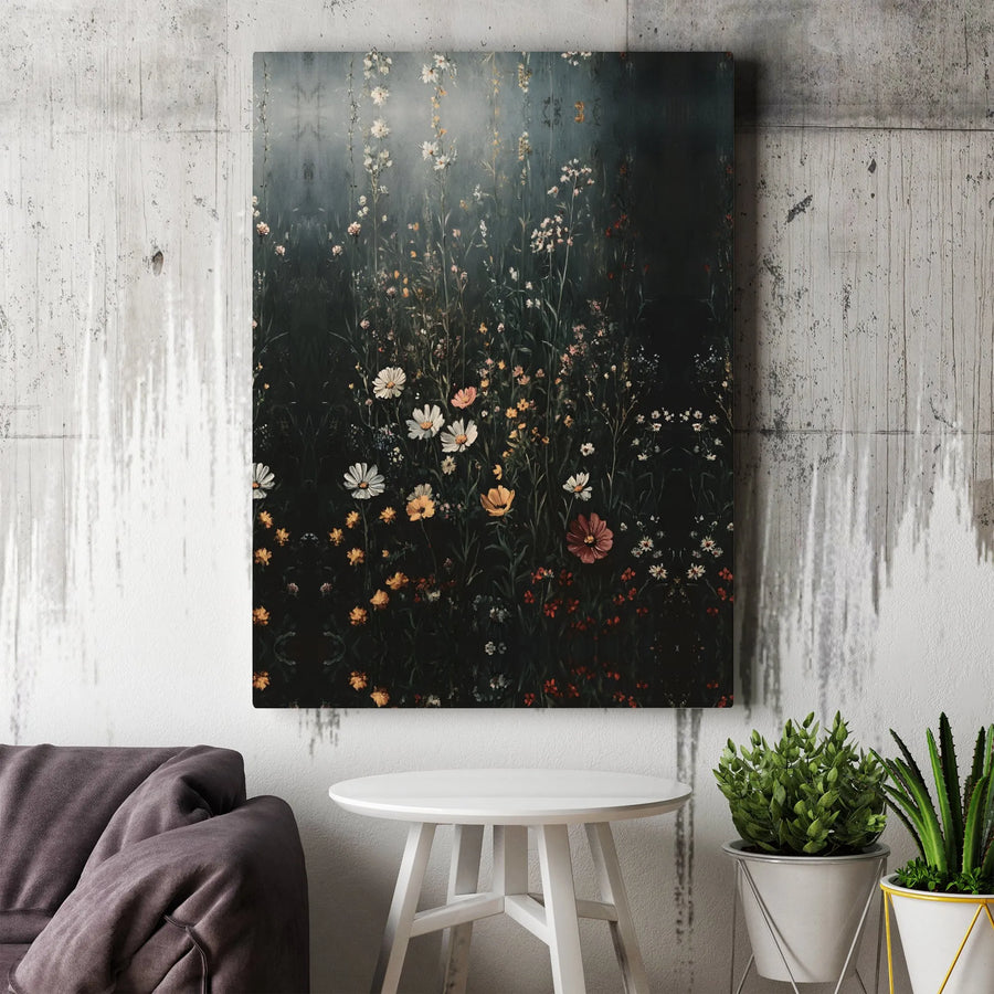 Wildflower Canvas Wall Art | Moody Dark Botanical Painting Print | Premium Gallery Wrapped Canvas | Cottagecore Decor Gift for Nature Lover