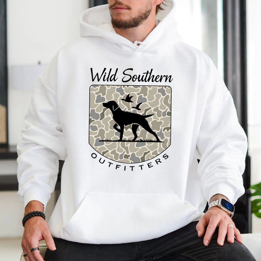Hunting Dog Hoodie | Camo Southern Outdoor Design | Premium Cotton Blend | Gift For Hunters And Outdoorsmen