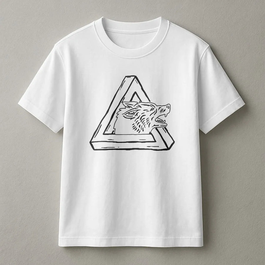 Geometric Wolf T-Shirt | Impossible Triangle Optical Illusion Art | Soft Cotton Blend Sweatshirt | Gift for Wildlife Lovers, Unisex Pullover