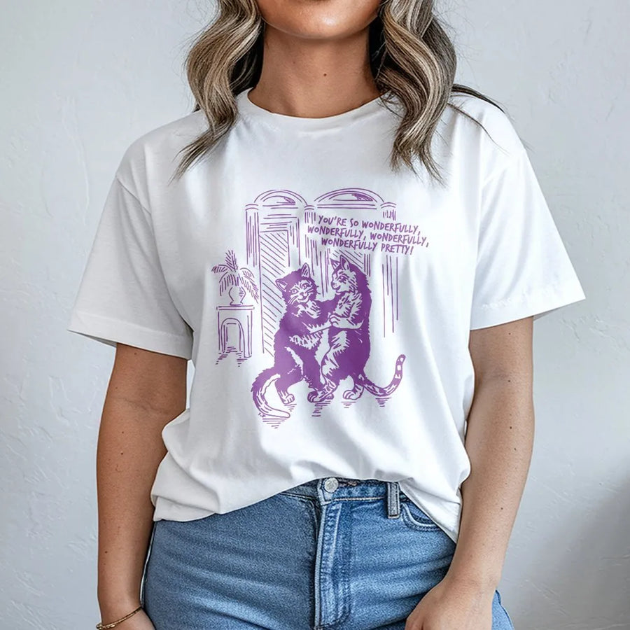 Dancing Cats Graphic T-Shirt | Love Song Quote Print | Soft Premium Cotton | Vintage Aesthetic Indie Band Fan Gift