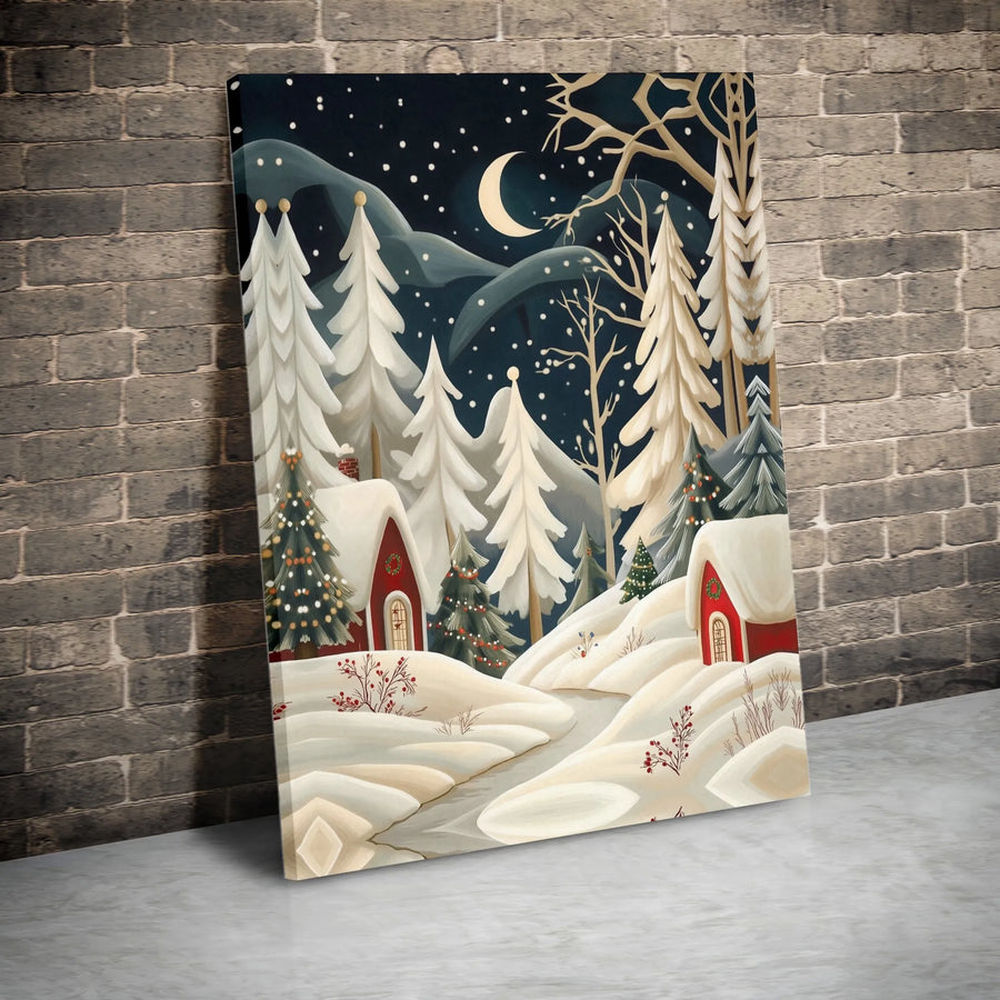 Christmas Village Canvas Art | Winter Night Snowscape Print | 1.25-Inch Premium Gallery Wrap | Cozy Holiday Home Decor Gift