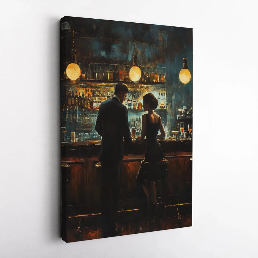 Cocktail Bar Couple Canvas Art | Impressionist Romantic Nightclub Scene | 1.25 Inch Gallery Wrap | Elegant Home Office Decor Gift