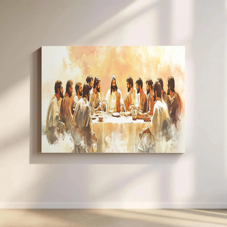 The Last Supper Wall Art | Modern Watercolor Jesus Canvas Print | Gallery Quality Premium Decor | Religious Gift for Home or Church