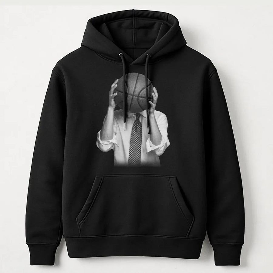 Basketball Head Hoodie | Surreal Man in Suit Graphic | Premium Soft Crewneck | Gift for Basketball Player & Fan