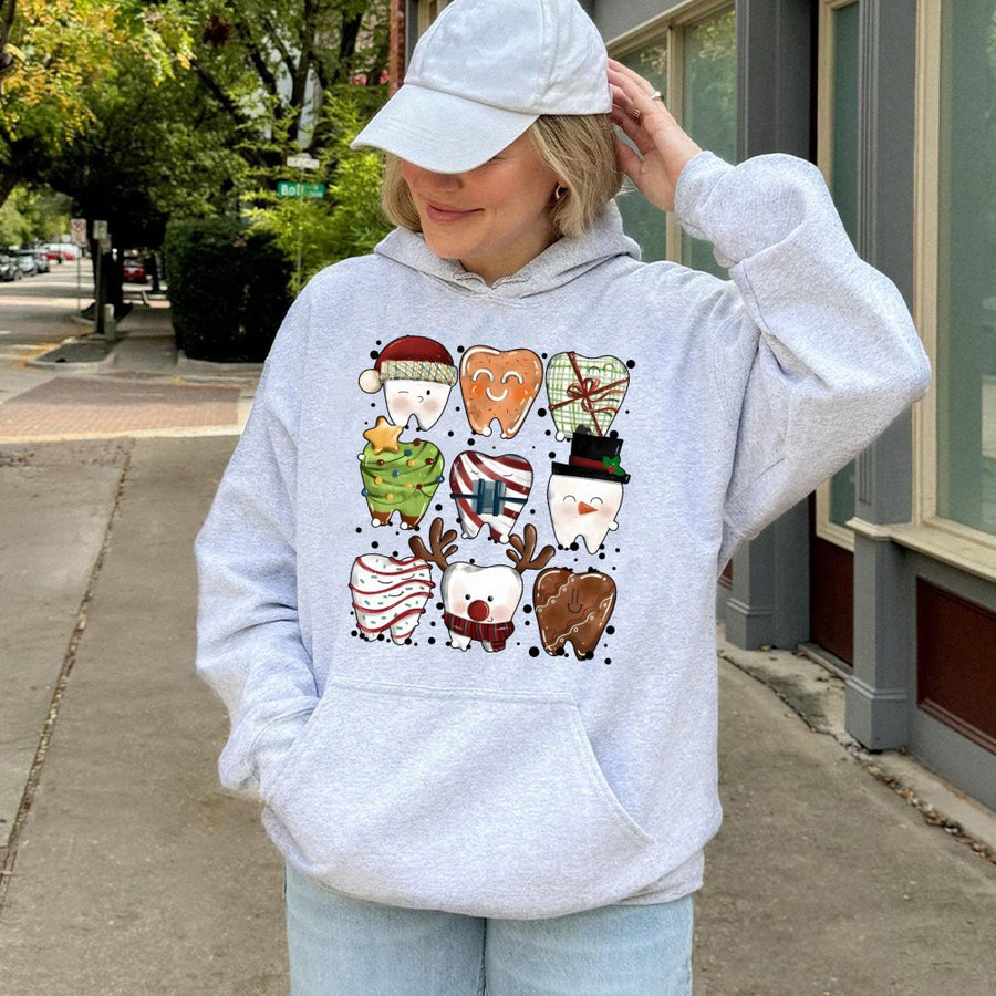 Christmas Dental Hoodie | Funny Holiday Teeth Graphic Print | Soft Cotton-Blend Unisex Sweatshirt | Cute Dentist Gift for Dental Assistant Hygienist