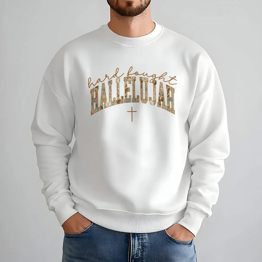 Hard Fought Hallelujah Sweatshirt | Vintage Floral Cross Graphic | Premium 100% Cotton | Faith Based Gift for Christian Women