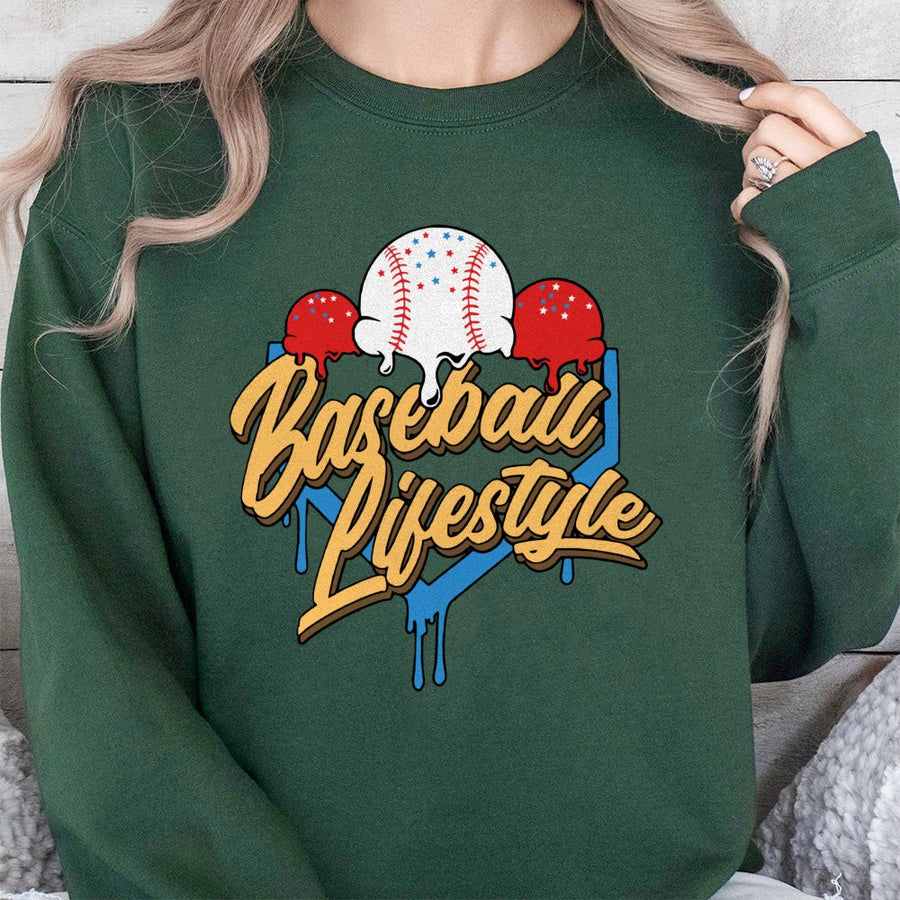 Baseball Lifestyle Sweatshirt | Ice Cream Drip Graphic | Premium Cotton Blend | Gift For Baseball Mom And Player
