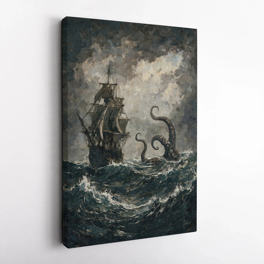 Kraken Sea Monster Canvas Art | Vintage Nautical Ship Storm Painting | Gallery-Quality Wall Decor | Epic Mythological Home Gift
