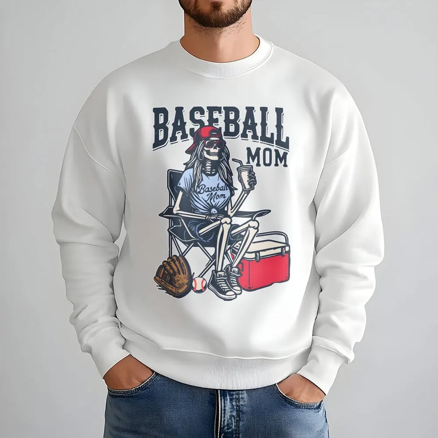 Baseball Mom Sweatshirt | Skeleton Sports Graphic | Premium Cotton Blend | Funny Softball Gift for Her