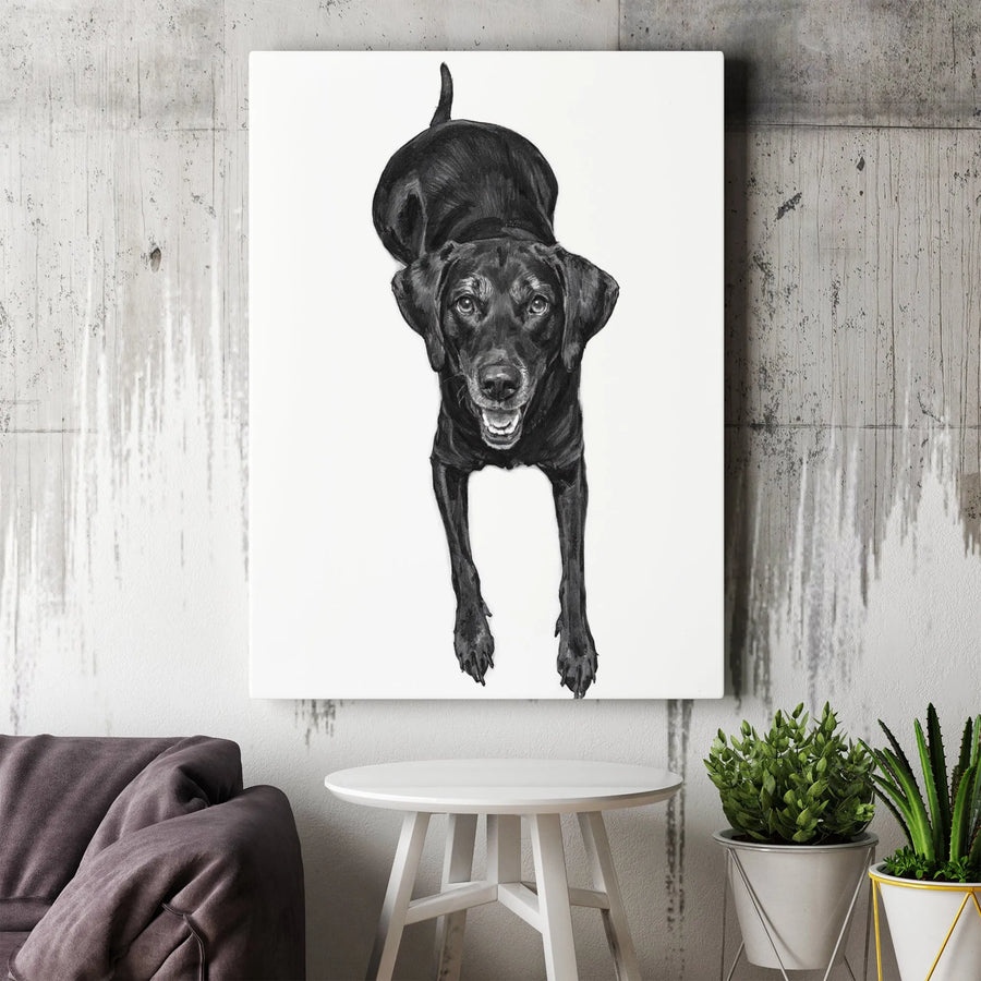 Black Labrador Dog Canvas Wall Art | Charcoal Sketch Portrait | 1.25" Gallery Wrap | Premium Pet Lover Gift Decor