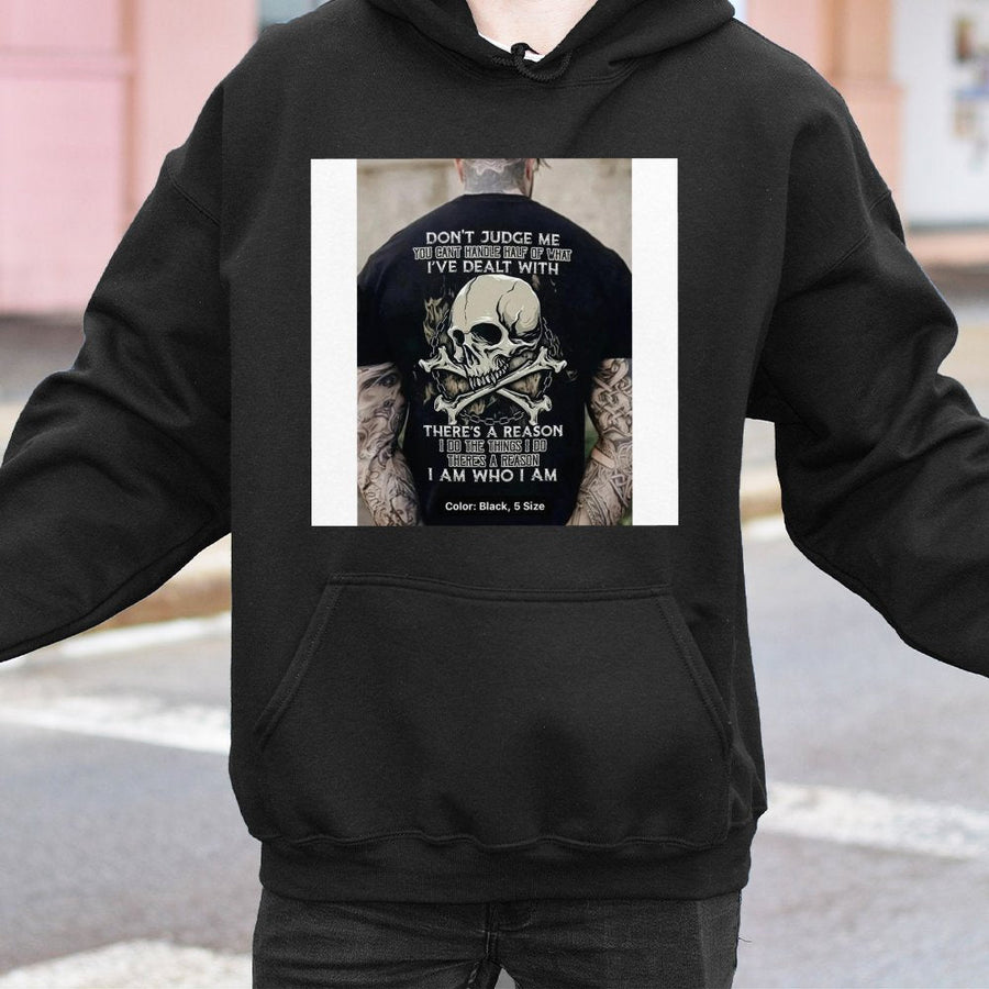 Skull Quote Graphic Hoodie | Don't Judge Me Skeleton Art Print | Premium Cotton-Polyester Blend | Edgy Unisex Gift for Men and Women