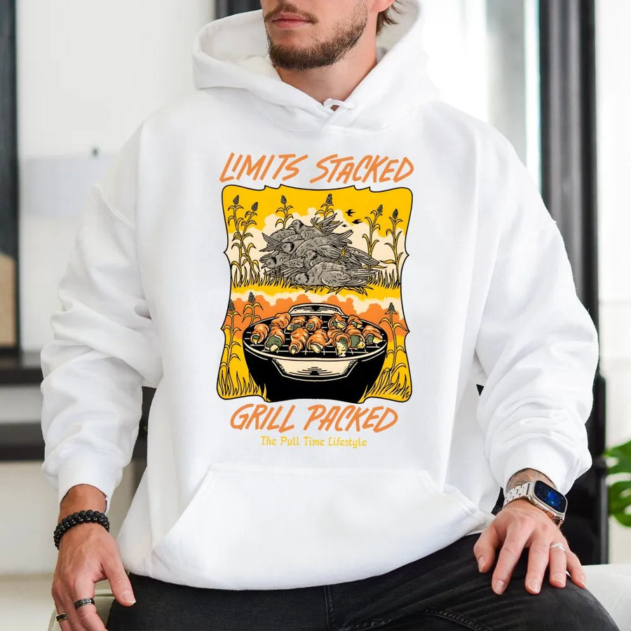 Dove Hunting Hoodie | Limits Stacked Grill Packed Graphic | Premium Cotton Blend | Gift for Hunter Outdoor Enthusiast