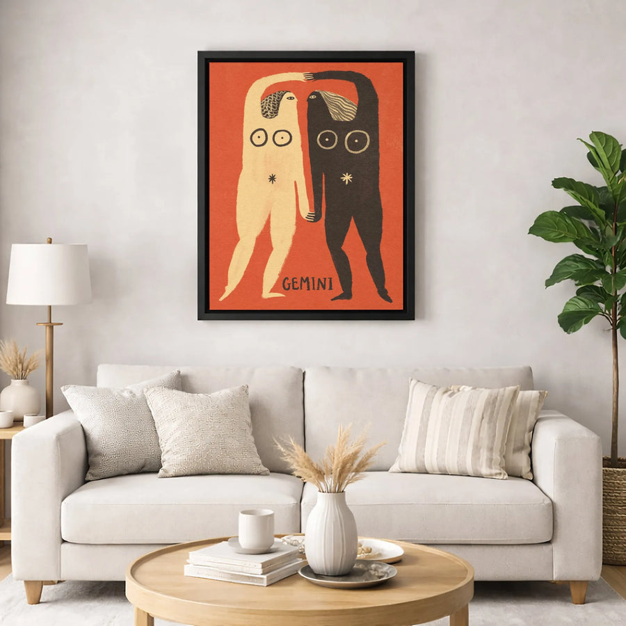 Gemini Zodiac Sign Wall Art | Minimalist Twins Astrology Print | Premium Gallery Wrapped Canvas | Spiritual Horoscope Gift for Her
