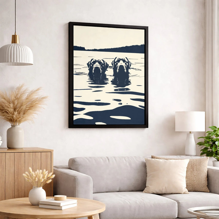 Labrador Dog Canvas Art | Minimalist Swimming Dogs Print | Premium Gallery-Wrapped 1.25" Canvas | Nature Home Decor Gift for Dog Lovers