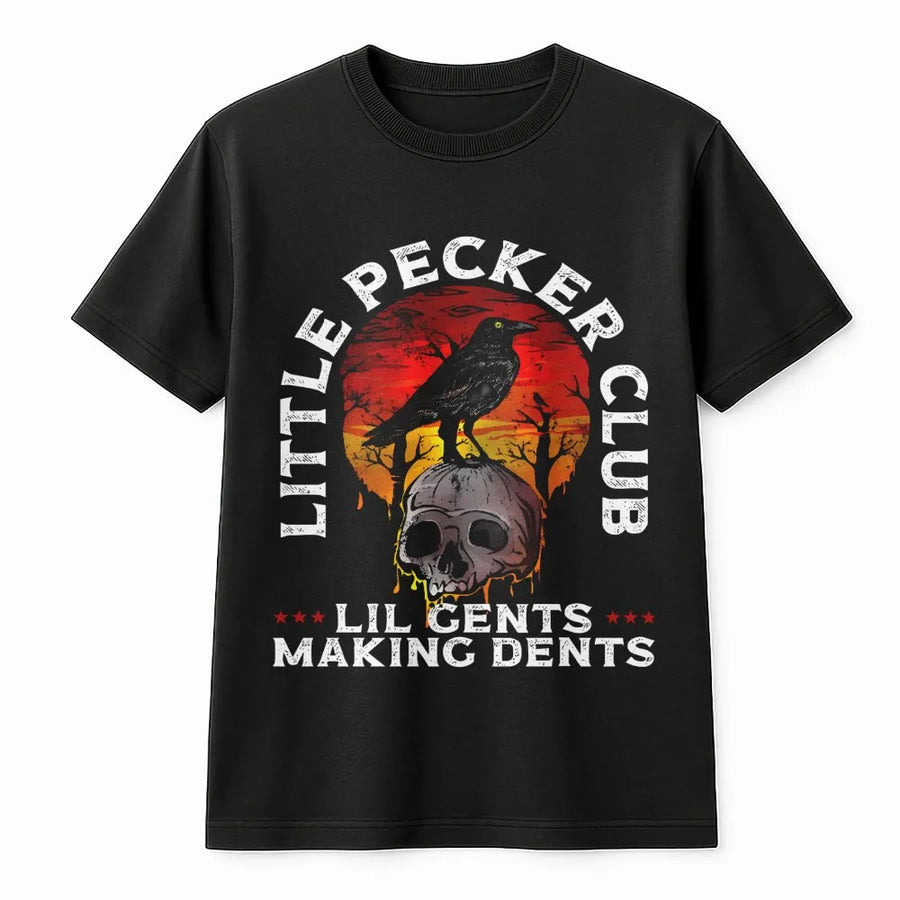 Little Pecker Club T-Shirt | Raven and Skull Graphic Design | Premium Soft Cotton | Edgy Streetwear Gift for Men and Women