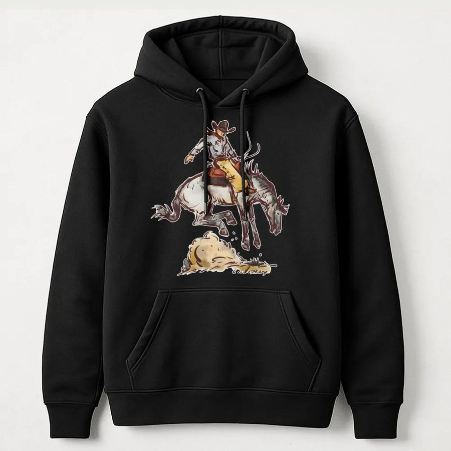Rodeo Cowboy Hoodie | Vintage Sketch Bucking Horse Art | Premium Cotton Blend | Western Style Gift for Men and Women