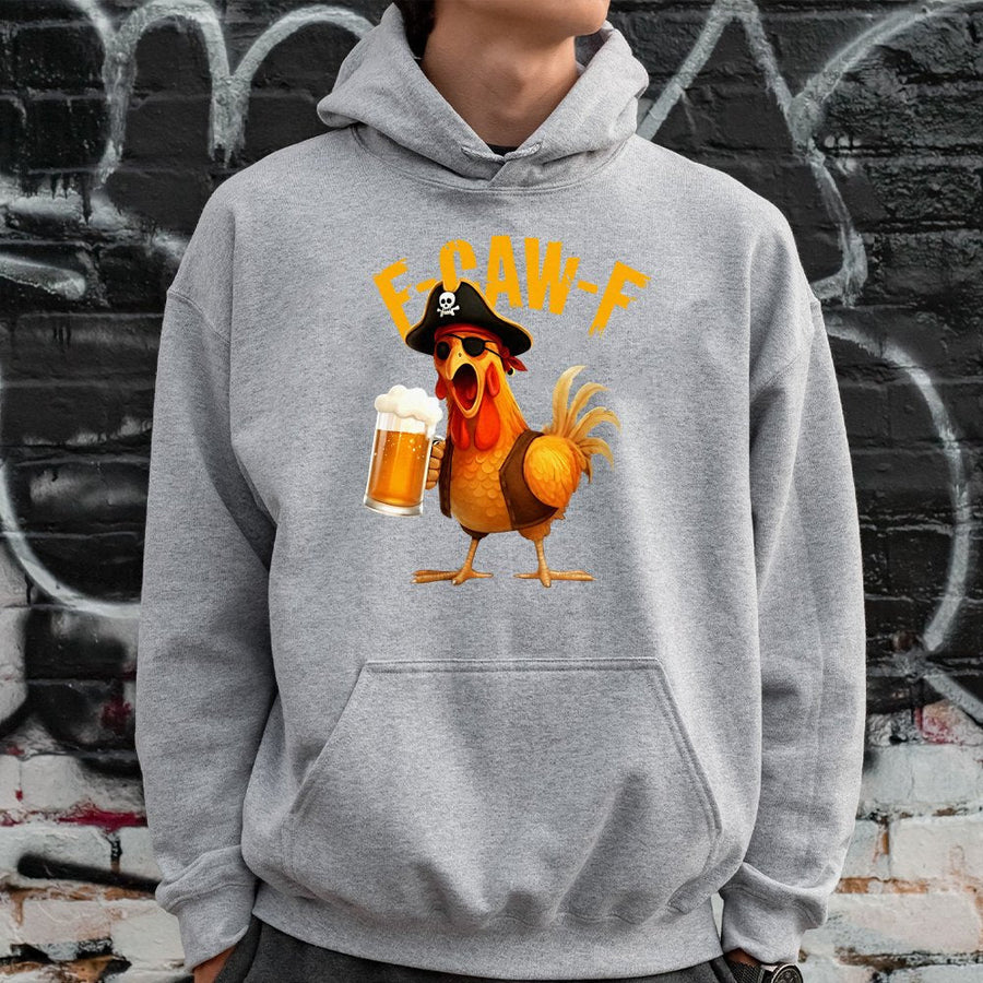Pirate Chicken Hoodie | Funny F-Caw-F Rooster Beer Graphic | Premium Cotton Blend | Humorous Gift For Chicken Lovers And Farmers