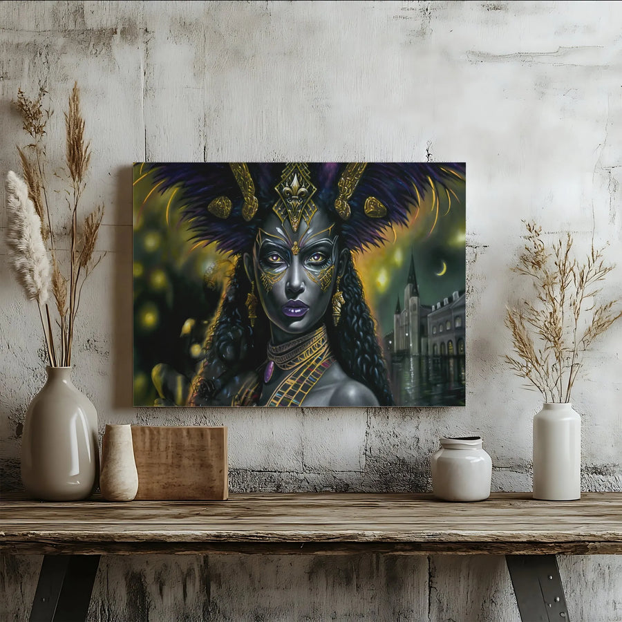 Mardi Gras Queen Canvas Wall Art | Mystical New Orleans Voodoo Portrait | Premium Fade-Resistant Print | Collector's Home Decor Gift for NOLA Lovers