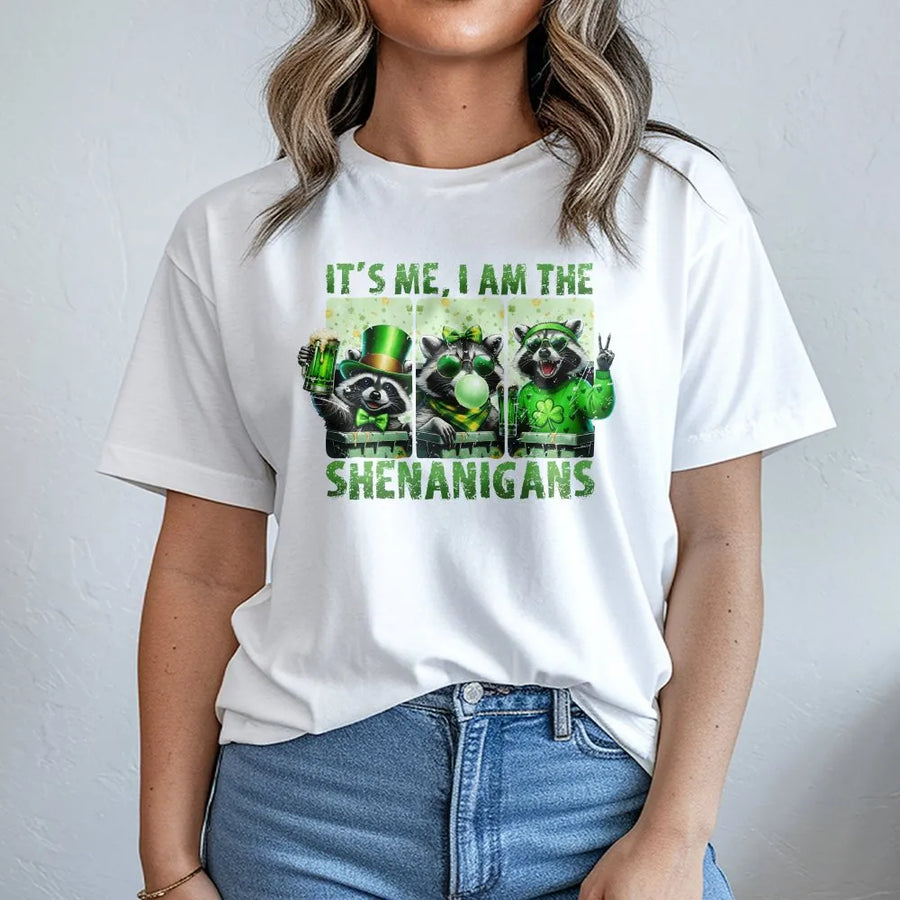 St. Patrick’s Day Raccoon T-Shirt | Funny I Am The Shenanigans Quote | 100% Cotton Premium Tee | Unique Irish Party Gift for Men and Women