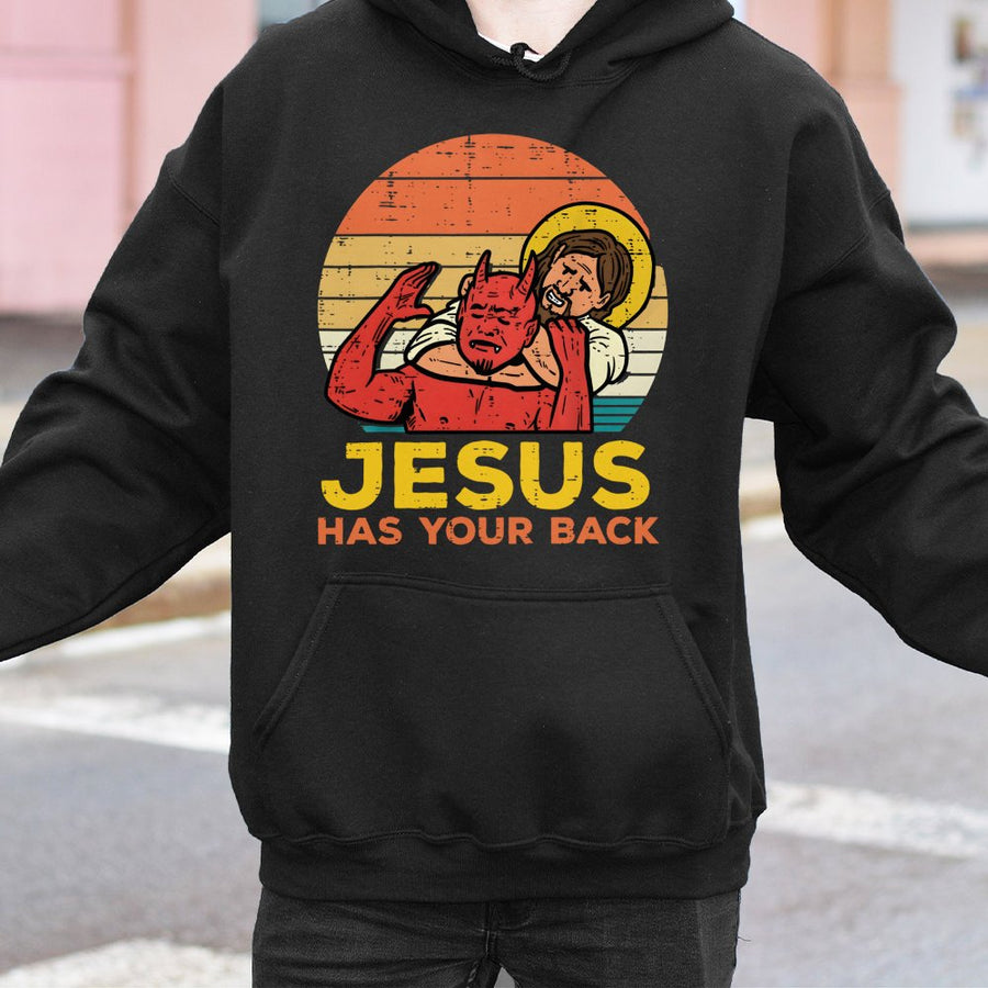 Jesus Has Your Back Hoodie | Funny Jiu Jitsu Retro Graphic | Premium Cotton Blend | Christian Faith Gift for Him or Her