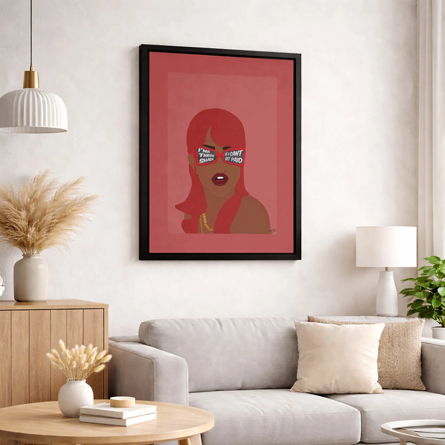 Sassy Woman Wall Art | I'ma Throw Shade If I Can't Get Paid Quote | Premium Gallery Wrapped Canvas Print | Bold Modern Home Decor Gift