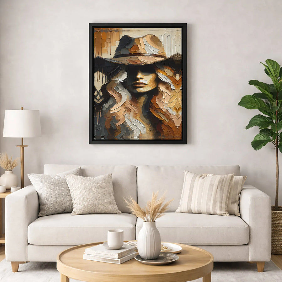 Cowboy Hat Woman Canvas Wall Art | Textured Impasto Western Oil Painting Style | Premium 1.25 Inch Gallery Wrap | Southwestern Home Decor Gift