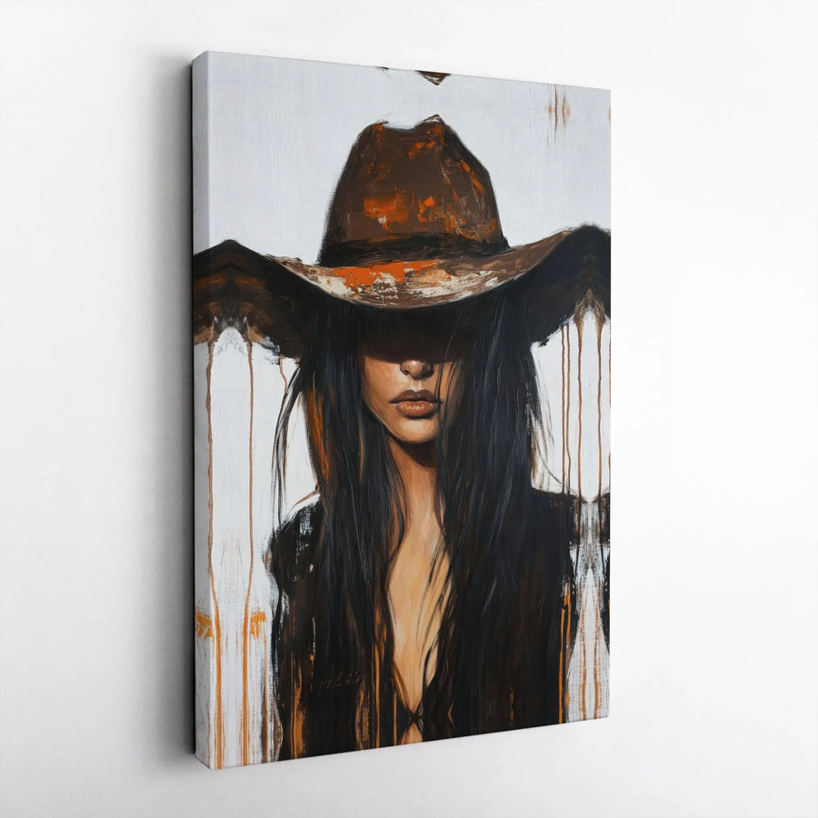 Cowgirl Wall Art Canvas Print | Abstract Western Portrait Painting | Premium Gallery Wrapped Canvas | Rustic Farmhouse Home Decor Gift