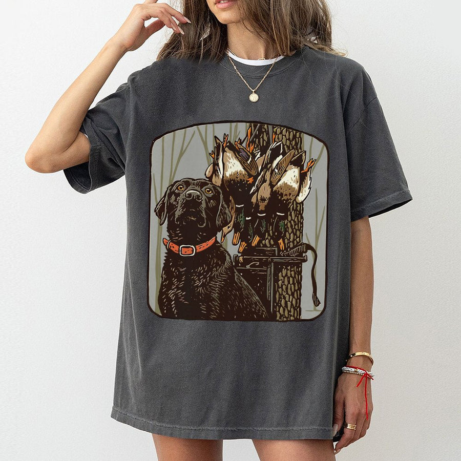 Black Lab Duck Hunting T-Shirt | Waterfowl Retriever Graphic Tee | Premium 100% Cotton Apparel | Gift For Hunters And Outdoor Enthusiasts