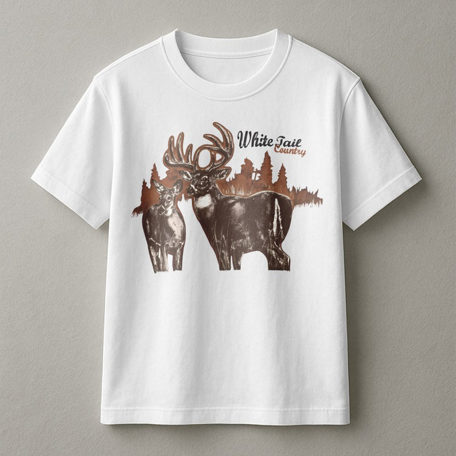 Whitetail Deer Graphic T-Shirt | Buck and Doe Nature Silhouette | Premium Cotton Wildlife Apparel | Hunting Gift for Outdoorsmen and Nature Lovers