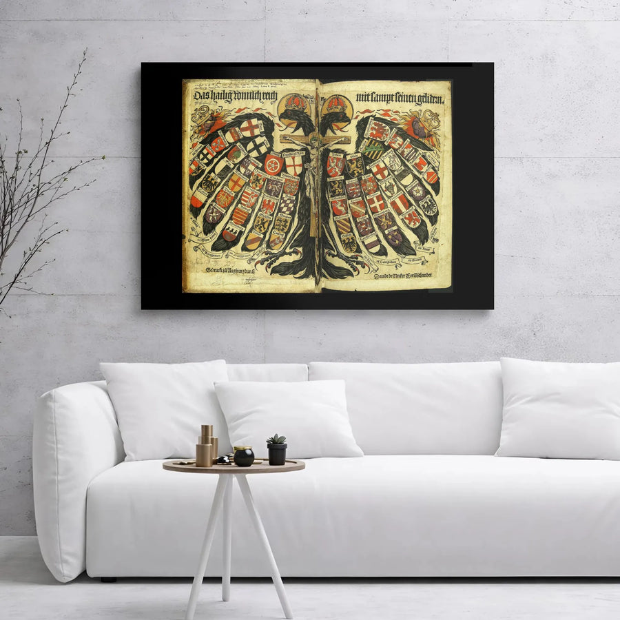 Holy Roman Empire Wall Art | Antique Double-Headed Eagle Map Print | Premium Gallery Wrapped Canvas | History Lover Gift