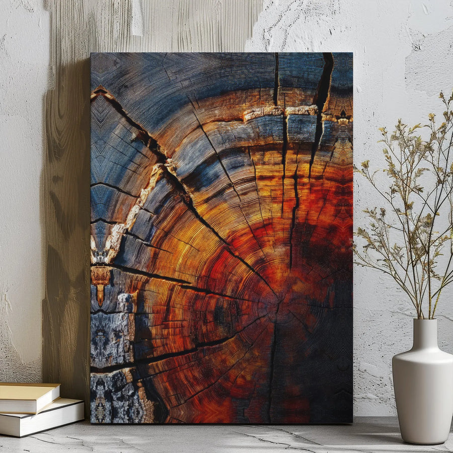 Abstract Tree Rings Canvas Wall Art | Rustic Wood Grain Slice Print | 1.25-Inch Gallery Wrap | Modern Nature Home Decor for Office