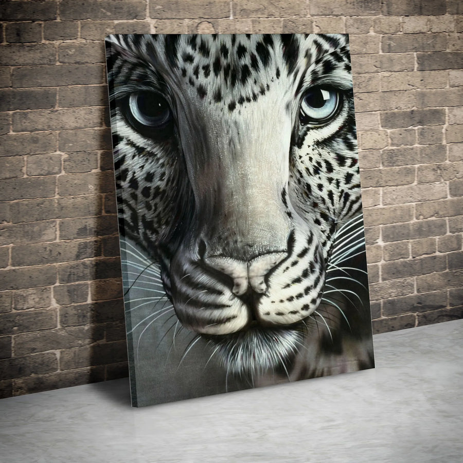Snow Leopard Canvas Wall Art | Realistic Big Cat with Blue Eyes | Premium 1.25" Thick Gallery Wrap | Collector's Gift for Wildlife Enthusiasts