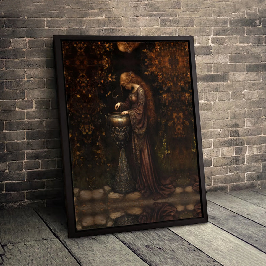 Fantasy Sorceress Wall Art | Mystical Woman With Golden Chalice Canvas | Premium Fade-Resistant Print | Gothic Home Decor & Gift